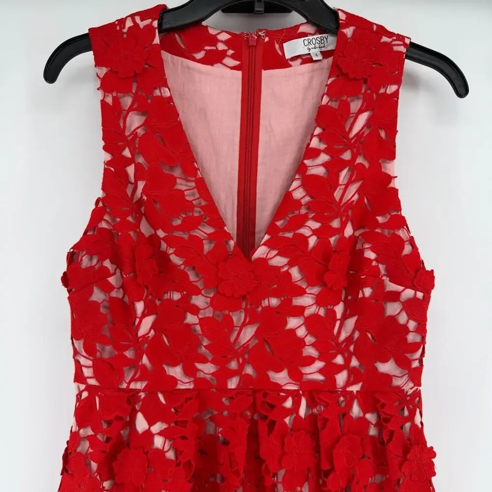 CROSBY by Mollie Burch Red Floral Midi Dress Pockets Womens Size 4 - Picture 2 of 8